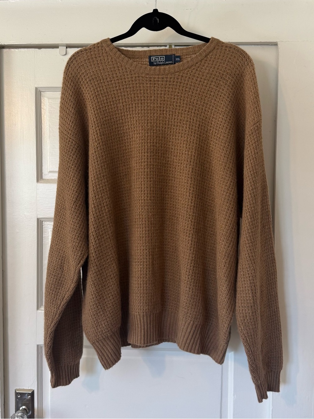 Vintage Polo Ralph Lauren Camel Hair Waffle Knit Sweater XXL 88% Camel Hair